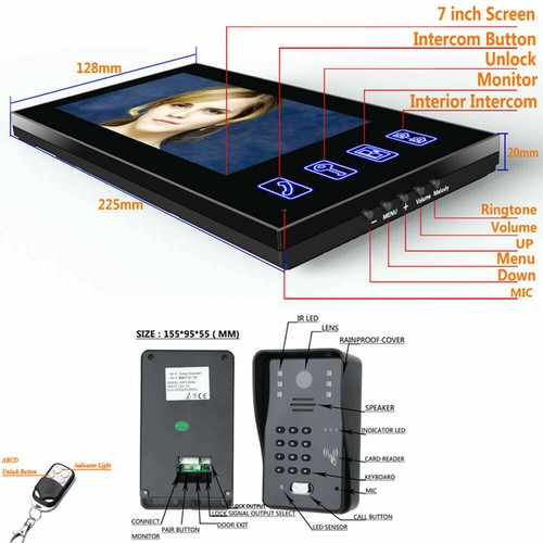 7" Video Intercom Doorbell With RFID Password Camera+Wireless Remote Access+Card - Picture 5 of 10