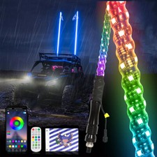 2x 3FT Spiral RGB LED Whip Lights Antenna w/Remote & APP Control For ATV UTV
