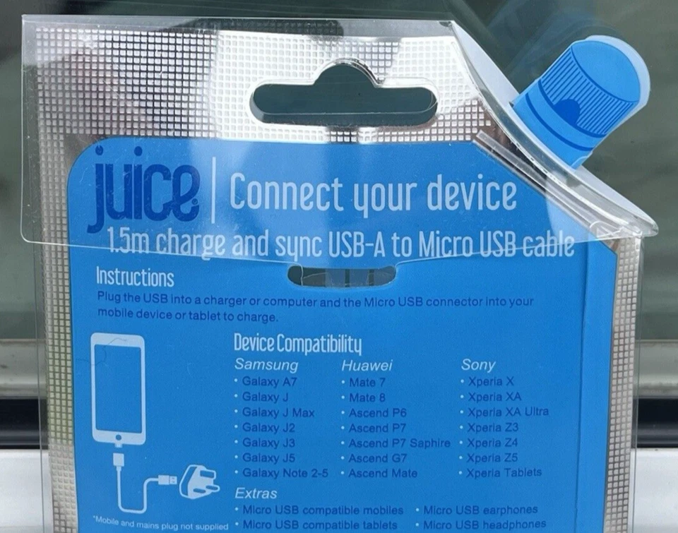 JUICE CHARGER CABLE LEAD 1.5M USB-A TO MICRO USB MOBILES TABLETS EARPHONES - Image 2 of 4