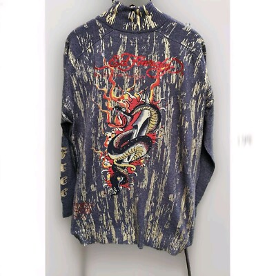 Ed Hardy Charcoal/Gold Born Free Cardigan Jacket Sweater Size XXL Nwt EHM567