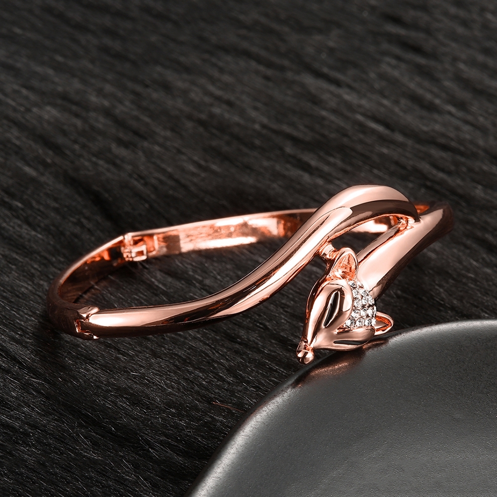 18K Rose Gold Bangle Zirconia Fox Bracelet L102-9 | eBay