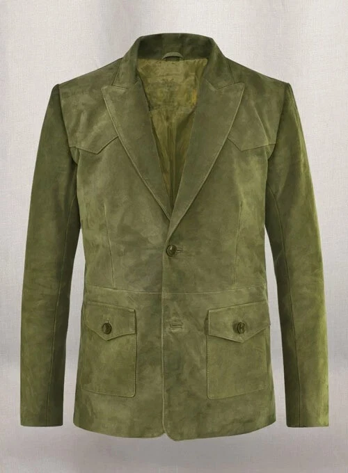 Men's Olive Green Suede Blazer 100% Soft Lambskin