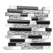Black Glass Tile Subway Kitchen Backsplash Accent Wall Mosaics Box of 5 Sheets