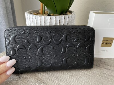 Coach Authentic Black “C” Logo Leather Full Size Wallet 58113 | eBay