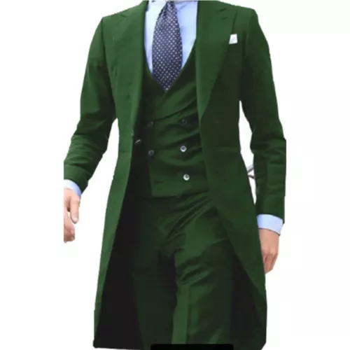 Men Formal Suit Long Blazer Jacket+Vest+Pants 3 Pieces Set New Male Costume - Picture 5 of 27