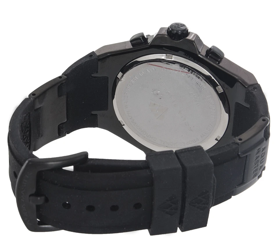 Reloj de cuarzo de silicona Aqua Master para hombre W#337 chapado en iones negros esfera cronógrafo Foto 2 de 2