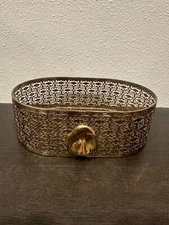 Gold Floral Oval Basket Vanity Hollywood Regency MCM Mid Century Modern