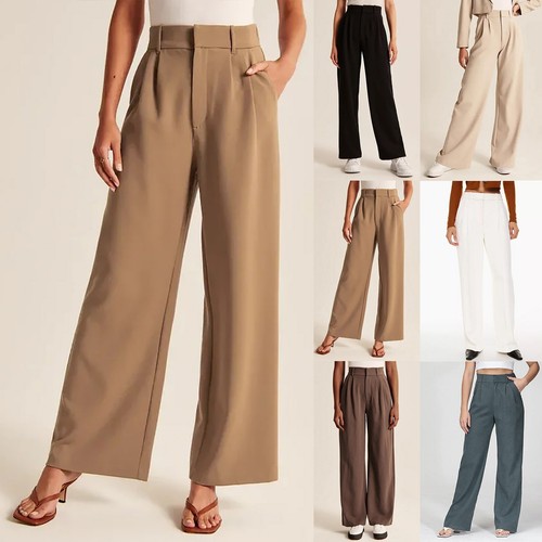 Women's Half Elastic Waist Straight Leg Trousers Solid Casual Office Dress Pants