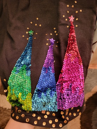 Quacker Factory Winter Christmas Three Multicolor Sequins Sweater SZ Small(0340) - Picture 4 of 6