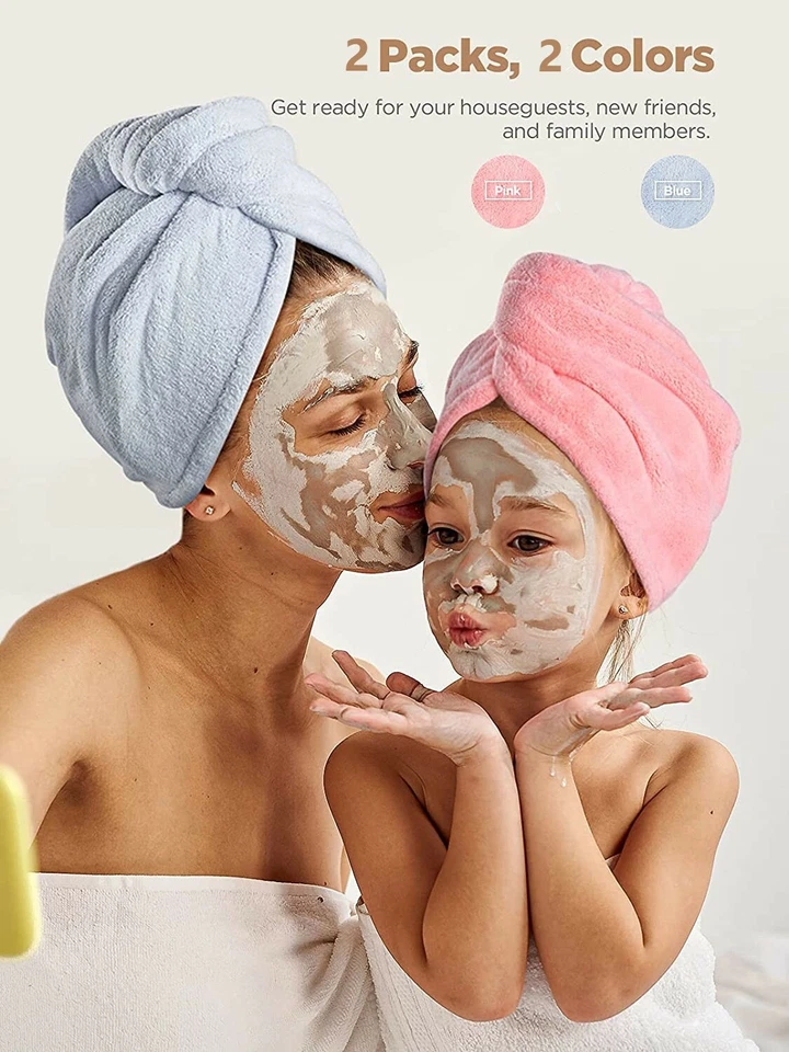 2PCS Rapid Fast Drying Hair Absorbent Towel Turban Wrap Soft Shower Bath Cap Hat - Image 2 of 4