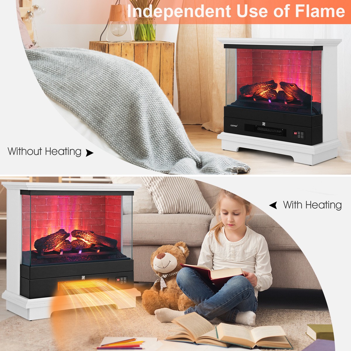 Freestanding Electric Fireplace w/4780 BTU Heatu0026amp;400 Sq.Ft Heating Range  White | eBay