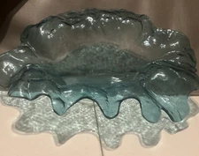 2004 Annieglass Blue Ultramarine Splash Textured Glass Shaped Bowl, Signed $375