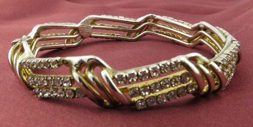 Vtg. Goldtone Prong Set Clear Rhinestone Bangle Bracelet Elegant Classic - Afbeelding 5 van 12