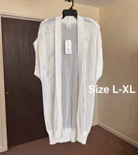 Women's Black Time and Tru Open Front Crochet Ruana, L-XL, Ivory