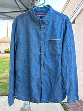 Tommy Hilfiger Men's XL Vintage Blue Chambray Solid Button-Down Shirt VTG