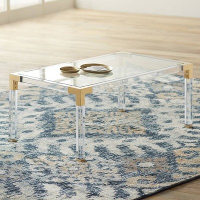 Hanna Modern Acrylic Rectangular Coffee Table 42'' x 24'' Clear Gold Living Room