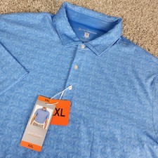NWT Hickey Freeman Mens 2XL Blue AOP Swirl Wave Performance Stretch Golf Polo