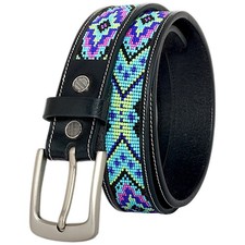 Unisex Genuine Leather Handmade Beaded Belt, Custom Name Belt.