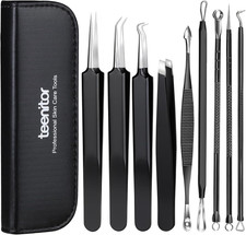 Blackhead Remover Tools and Pimple Popper Tool Kit, 9 Pcs Stainless Steel Black