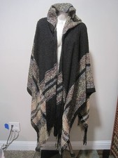 Woven Heart Women's Medium Multicolor Hooded Shawl Wrap Poncho Cape Cardigan