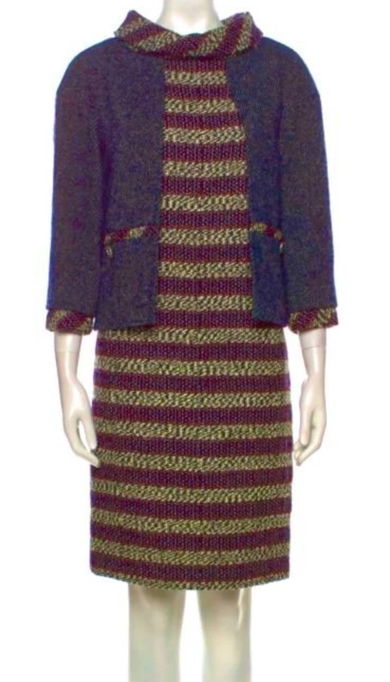 4K Nuevo Chanel 2013 Azul Tostado Rayas Tweed Chaqueta Vestido Cambio 34 36 38 2 4 6 S M Foto 2 de 4