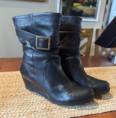 Eric Michael Handmade in Spain Black Leather Wedge Ankle Boots EU 39 (US 8 8.5)