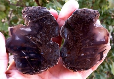 Extremely Rare Mirror Polished Turkish Black Stick Agate Pair Uv Reactive