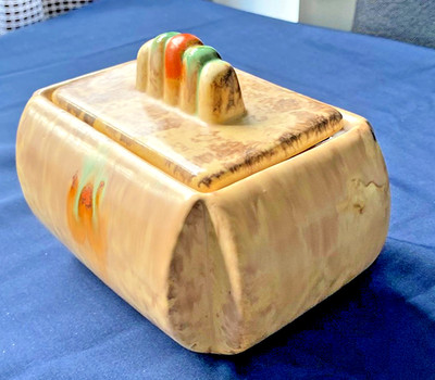 Jasba Keramik Deckeldose Art Deco Laufglasur Gebäckdose ca. 16 x 12 cm