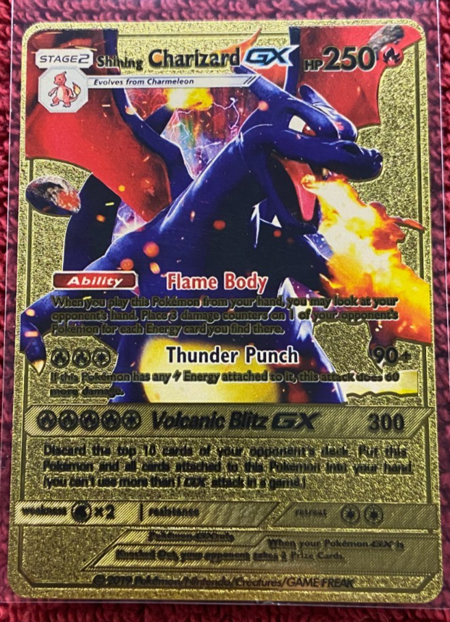Stage 2 Charizard Gold Foil Card, 250 HP, Thunder Punch GX 300