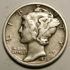1938 D Mercury Dime 90% Silver F-VF  "Actual Coin Pictured - Not Cleaned"