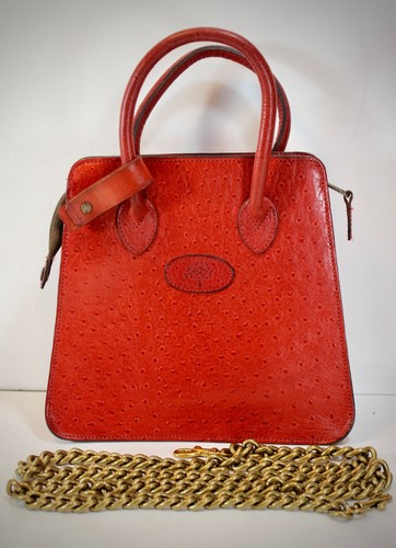 VINTAGE MULBERRY Dark Red Ostrich Leather Hand Bag with Crossbody Chain