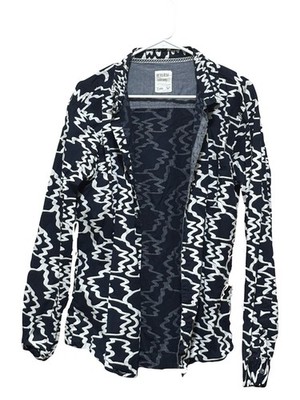 Reverse Threads XL Navy White Geometric Cotton Lycra Button-Up Shirt Long Sleeve