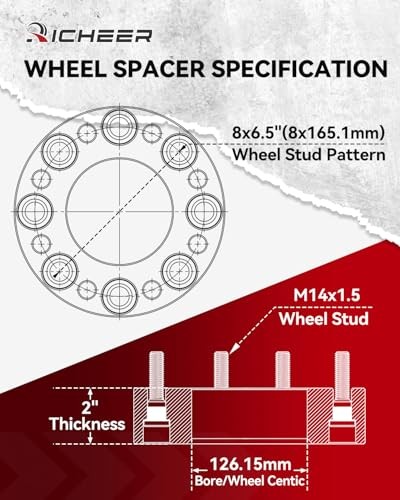 4x 2" Wheel Spacers For Ram 2500/3500 2012-2021 - 8x6.5 Lug, Aluminum, 14x1.5 Studs