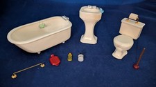 Vintage Dollhouse Miniature White Porcelain Bathroom Set 1:12 Clawfoot tub, Etc.