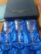 3 x Vintage Bohemia Cut Crystal Wine Glasses H-17cm/6.75inch W-7.75cm/3inch rim
