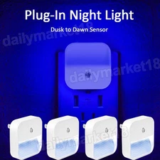 4/8pcs Plug-in Blue Night Lights Sensor Dusk to Dawn Kitchen Bathroom Lamp