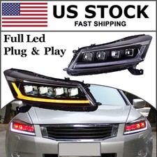 Led Projector Headlights Red Eye Sequential Drl For Honda Accord 8th Gen 08-12