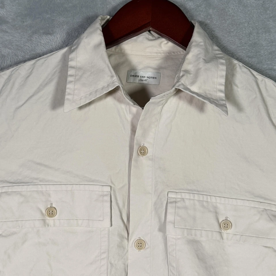 Рубашка мужская Dries Van Noten XS/S 46 бежевая хлопковая на пуговицах спереди универсальная с длинным рукавом - Изображение 2 из 4