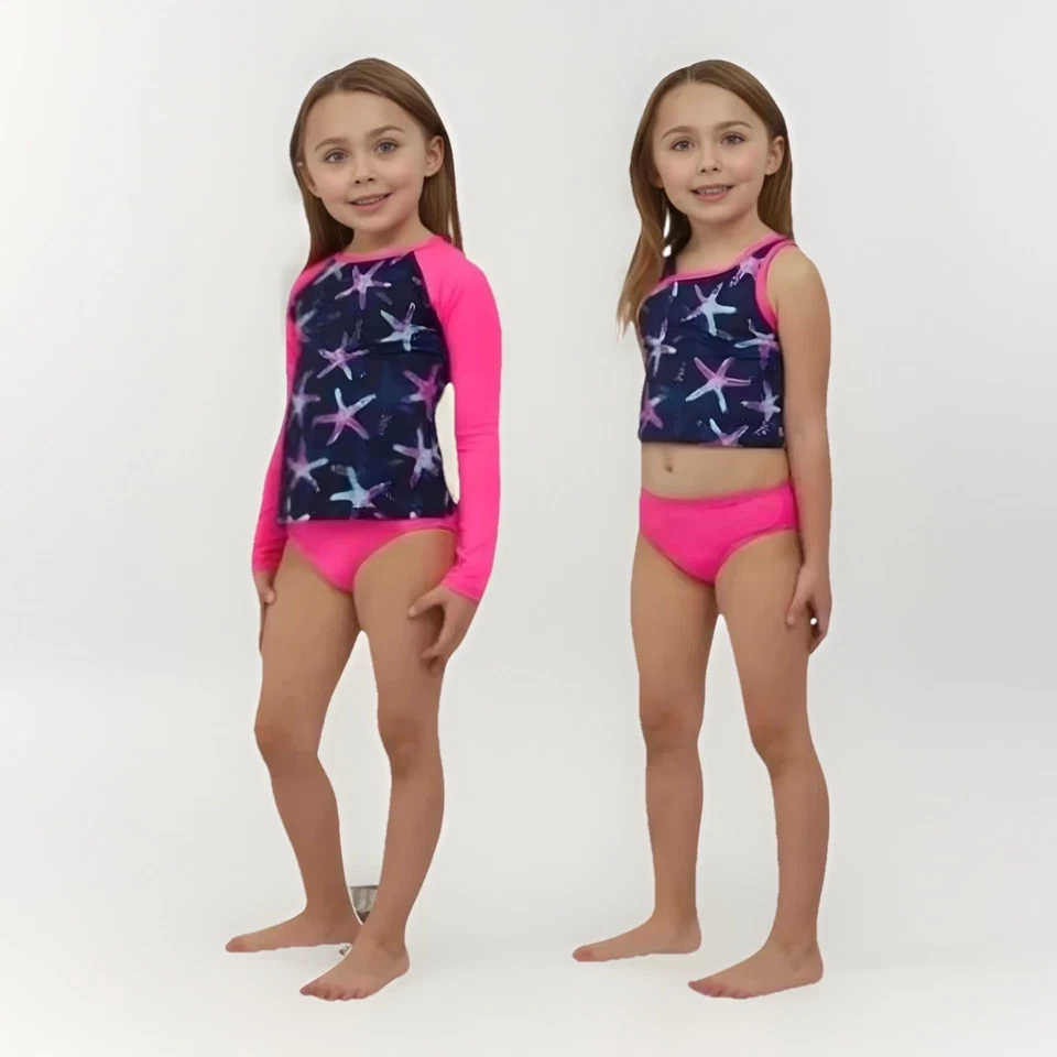 Lands’ End 3 Piezas Bikini Protección contra Erupciones Conjunto de Natación Niñas Rosa Talla 2T Manga Larga Foto 2 de 4