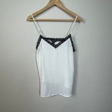 Halogen Black Lace Trim Cami Tank Top Ivory Women's Size S
