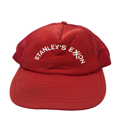 VTG Stanleys Exxon Red Mesh Trucker Snapback Hat Oil Foam