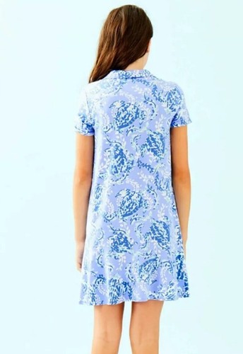 Lilly Pulitzer GIRLS MINI SADIE POLO DRESS Blue Peri Turtley Awesome Sz Lg 8-10 - Picture 2 of 3