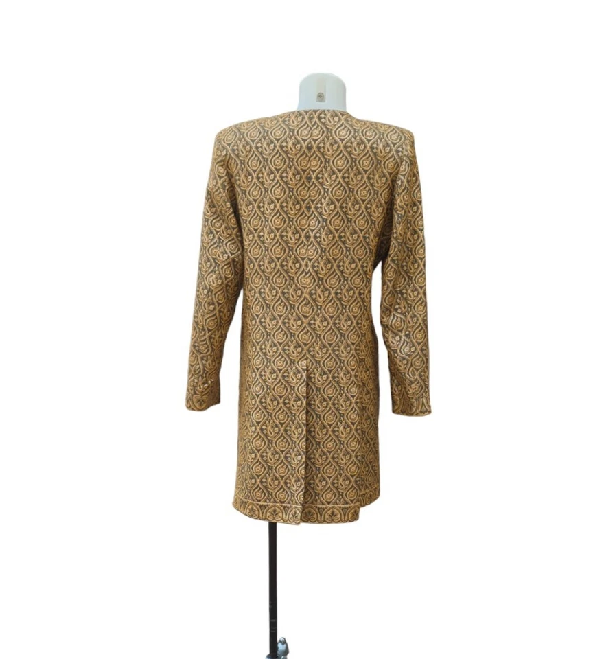 Abrigo de vestir vintage de los años 90 hilos metálicos forrado en oro lana hecho a mano Foto 4 de 4