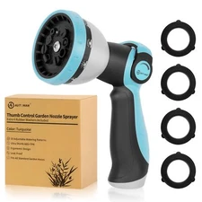 Garden Hose Nozzle Sprayer - 10 Spray Patterns, High Pressure, Thumb Control