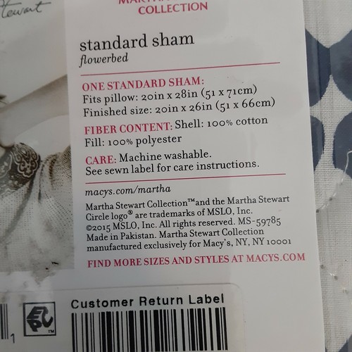 Martha Stewart NWT Whim Standard Pillow Sham Navy Flowerbed - Picture 5 of 6