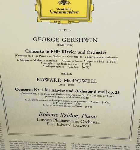 2530 055 GERSHWIN MacDOWELL CONCERTOS Roberto SZIDON VINYL LP record x - Picture 3 of 3