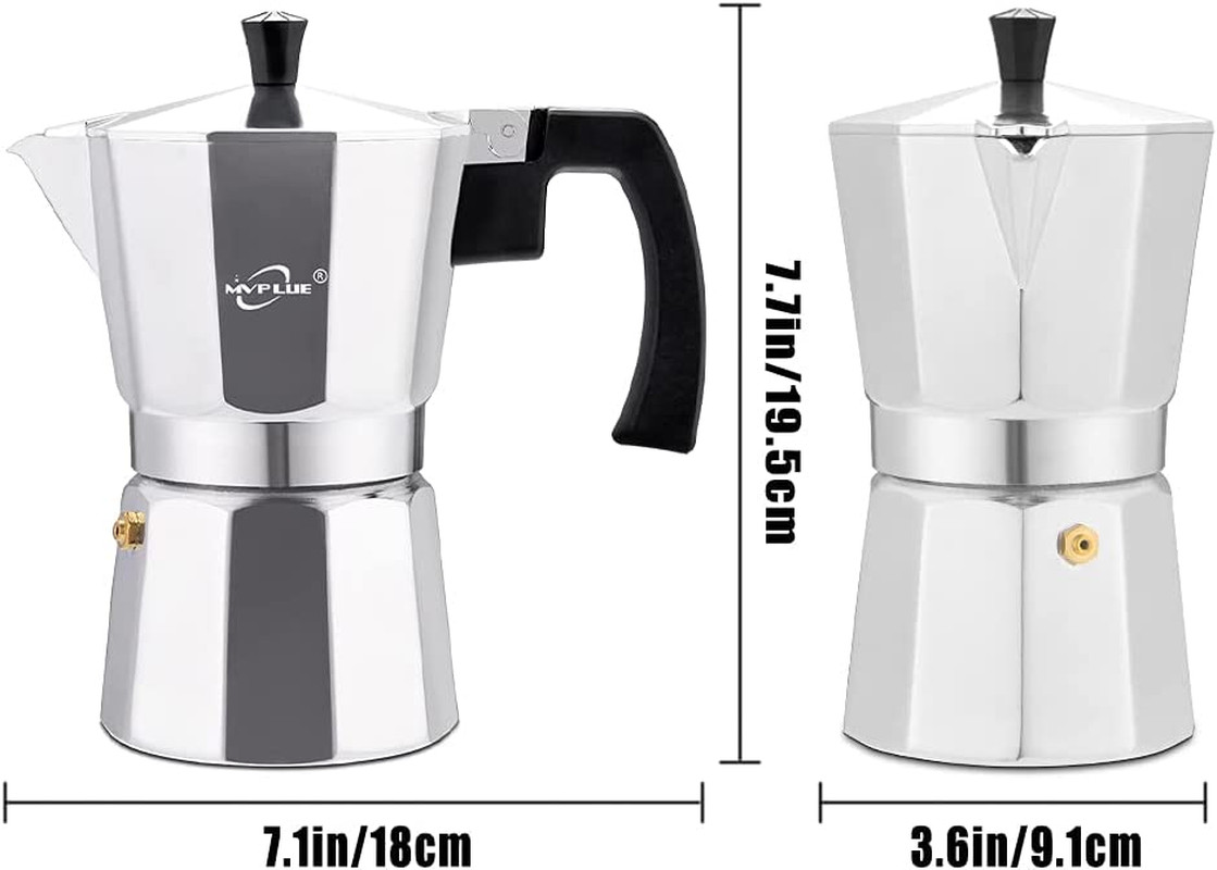 Stovetop Espresso Maker 6 Cup Moka Pot Aluminum Silver，Cuban Coffee Maker 