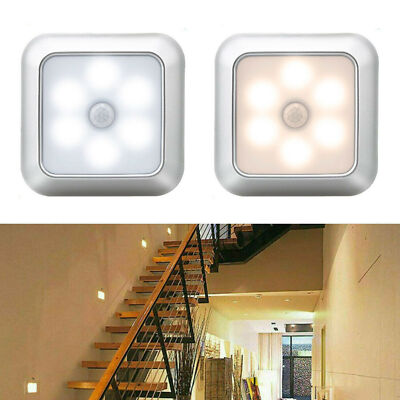 6-LED Bewegungssensor Licht Wireless PIR Schrank Treppenlampe Nachtlichter Akku