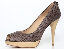 Stuart Weitzman Women's Leather Platform Pumps Beige Snakeskin Print Z3840 10M
