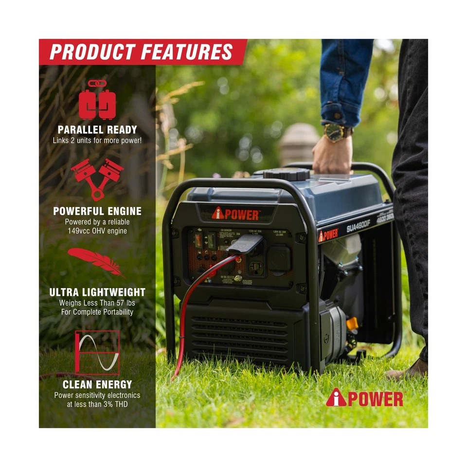 A-iPower 4600W RV-Ready Open Frame Inverter Generator Gas Powered, Lightweigh... - Image 2 of 4